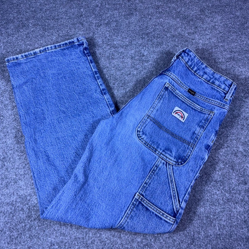 Wrangler Rainbow Patch Carpenter Jeans Medium Wash Blue Denim 27 AVG 112357628